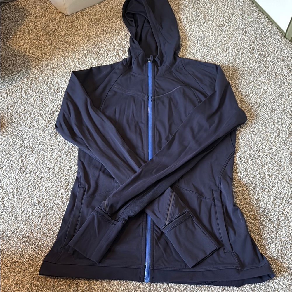 Lululemon Athletica Blue Rain on Train on Jacket with Hood